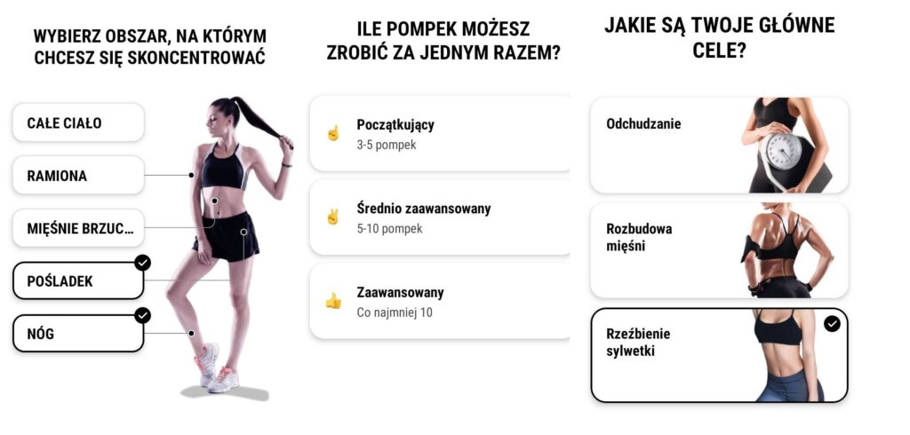 Ustawienia wstępne w aplikacji do ćwiczenia ustawianie celów w darmowej aplikacji do ćwiczeń w domu