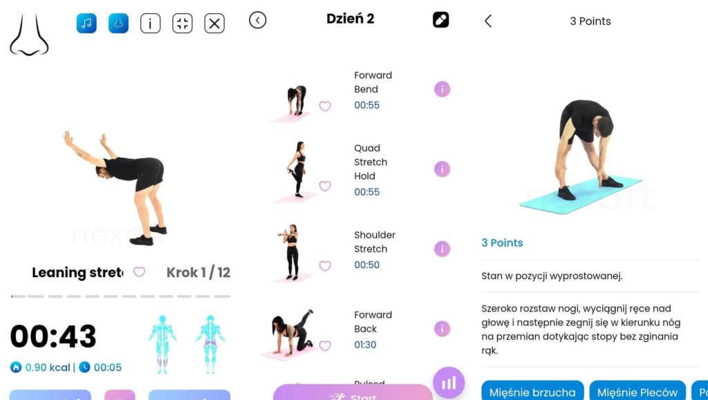 aplikacja do ćwiczeń w domu - pilates, prezentacja ćwiczeń