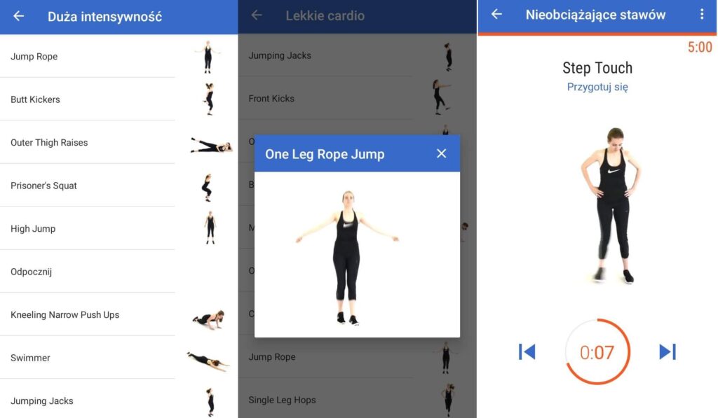 Plan ćwiczeń HIIT w aplikacji darmowa aplikacja do ćwiczenia w domu - screeny z ćwiczeniami