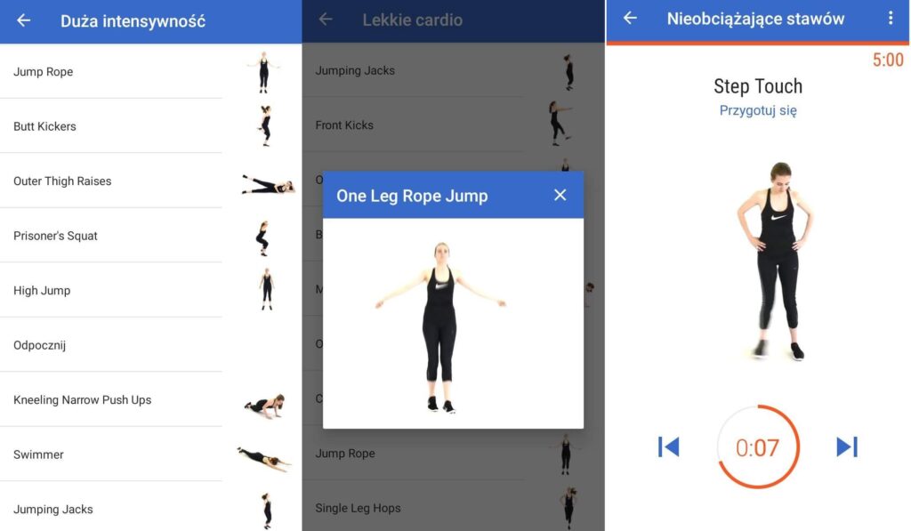 darmowa aplikacja do ćwiczenia w domu - screeny z ćwiczeniami