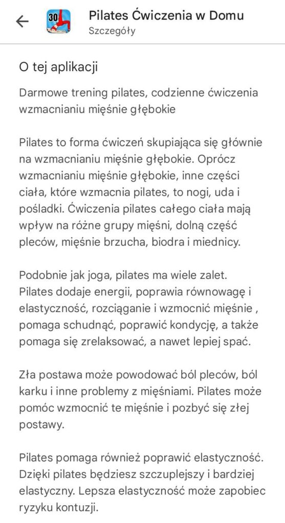 Opis aplikacji pilates aplikacje do ćwiczenia w domu - opis w sklepie