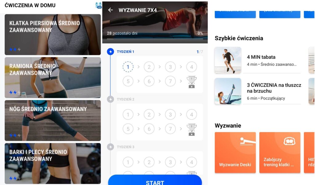 Aplikacje do ćwiczenia w domu - treningi rodzaje treningów w aplikacji na smartfona