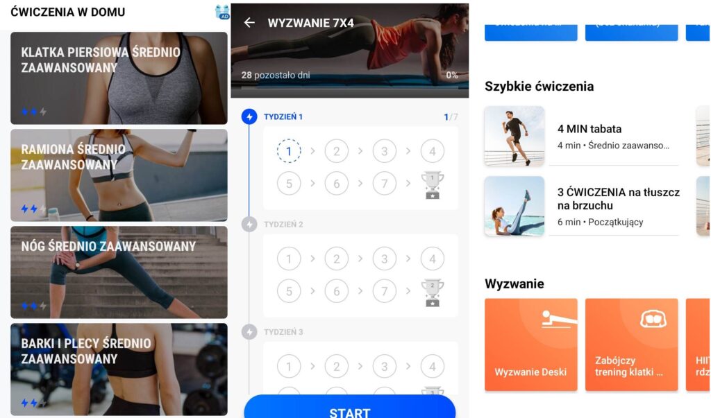 rodzaje treningów w aplikacji na smartfona