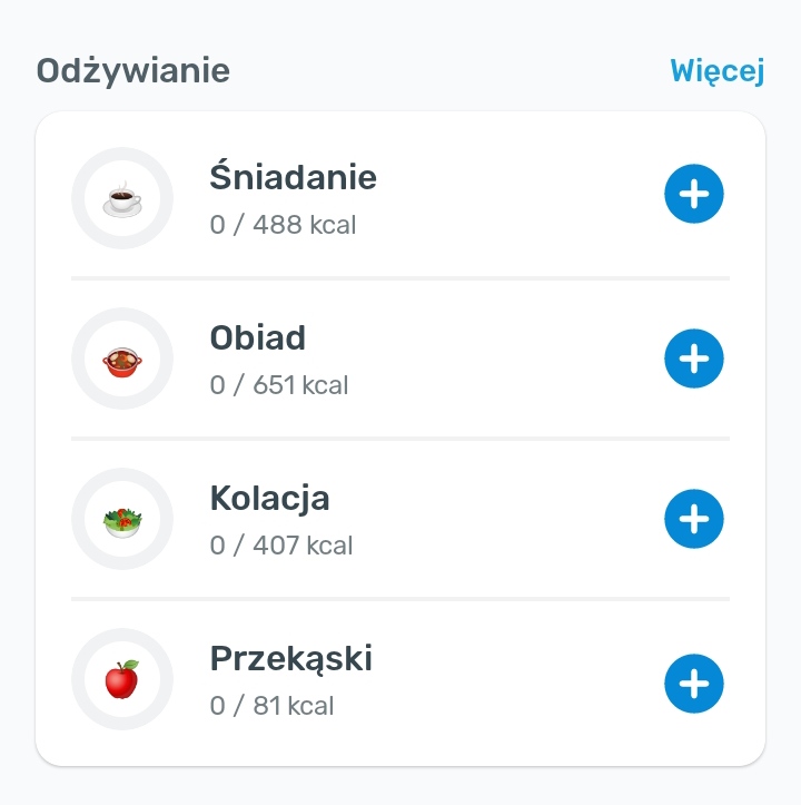 podział kalorii - liczenie kalorii, aplikacja yazio