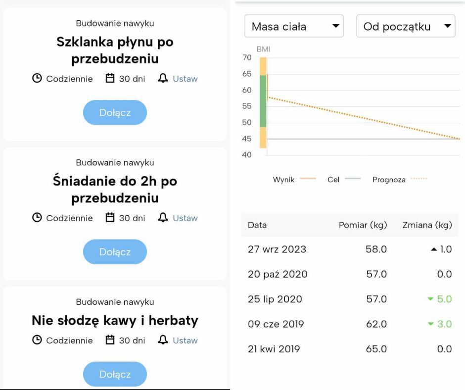 nawyki i kontrola wagi w aplikacji screenshot