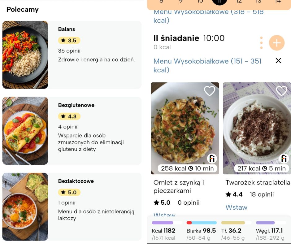 fitatu aplikacja w wersji premium - jadłospis wysokobiałkowy